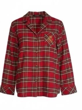 Ralph Lauren Pajama Top Women's Size Small Red Plaid Top, Logo Shirt.